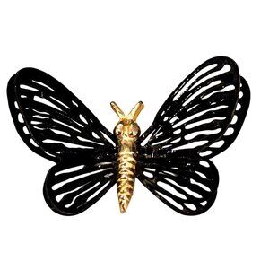 Vintage Black & Gold Tone Filigree Butterfly Pin Brooch